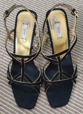 PRADA Calzature Donna black & gold suede stiletto strappy sandals - Size 5