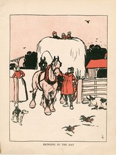 ANTIQUE 1901 CECIL ALDIN ART PRINT " BRINGING IN THE HAY "