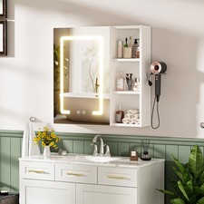 Wall Mounted Bathroom Mirror Storage Cabinet with LED Light & Adjustable Shelf🌟