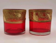 Glass Candle Holder Pair Red