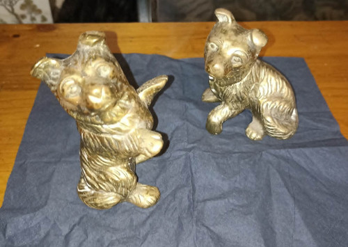 Two brass dogs - two,