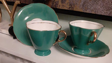 Pair of Vtg Windsor Bone China Cups and saucers Green