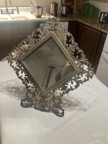 Cast brass table mirror - brass,
