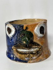 Handmade Studio Pottery Face Mug Jug – Unique Folk Art Ceramic Signed KL 