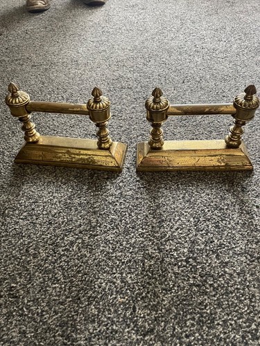 Pair old brass fire - pair, of