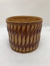 Vintage Medium Wicker Woven Stripe Boho Bamboo Basket Planter Waste Paper Bin