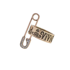 Vivienne Westwood Safety Pin Ring Gold Tone Logo Band Crystal W/ Gift Packaging