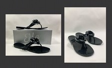 Ella Black Jelly Rubber Flip Flops Rose Front Detail Original Box Size UK 4