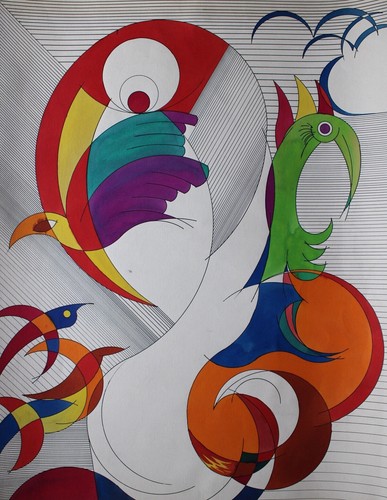 Bird scene cubist - scene,,