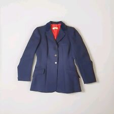 Vintage HK Equestrian Horse Riding Navy Blue Shower Proof Coat Jacket Red Lining