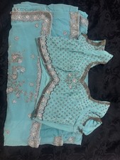 Brand new Georgette Turquoise Sari With Gold And Diamanté Handwork : Size 14-16