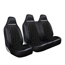 FOR VAUXHALL VIVARO VAN - PREMIUM BLK LEATHER FRONT SEAT COVERS WITH WHITE LOGO
