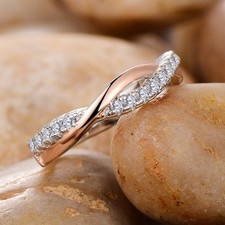 Twisted Shank Wedding Band 0.45Ct Round Diamond Two Tone 14k Gold Finish Size N