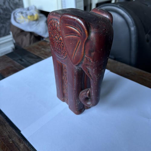 Vintage brown ceramic elephant - brown,
