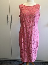 NEW Lace, fully lined Knee Length Dress, coral coloured.- Size 16.  From:  M&S