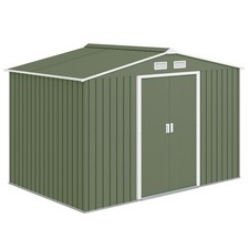 Outsunny 9 x 6FT Galvanised Garden Storage Shed with Sliding Door, Light Green