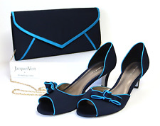 Jacques Vert Peep Toe Sateen Navy/Turquoise Court Shoes NEW UK 7 & Matching Bag