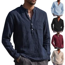Mens Cotton Linen Long Sleeve