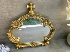 Aged Gold Wall Mirror Decorative Ornate 3-Arched Frame Roses Royal Orb 28x30cm