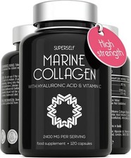 Marine Collagen Supplement 2400mg - 120 Tablets with Hyaluronic Acid & Vitamin C