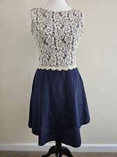 Pussycat London Smart Blue And Ivory Sleeveless Dress Size 8