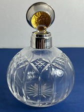 BEAUTIFUL LARGE VINTAGE SOLID SILVER CUT GLASS GLOBE SCENT / PERFUME BOTTLE