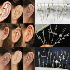 Women Earrings Boho Ear Wrap Crawler Crystal 1 Cuff Hook Wedding Gold Jewellery