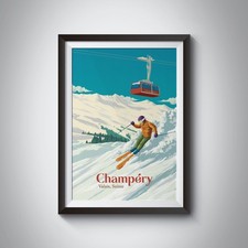 Champery Ski Resort Travel Poster - Framed - Vintage - Bucket List Prints