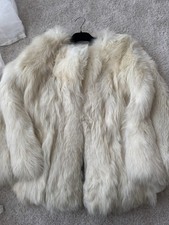 Real Fox Fur Vintage White Coat Plush Jacket Silk Lining Cream Thick 8 Small
