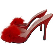 Agent Provocateur Red Feather Pom Pom Heels Size 4 Elegant Satin