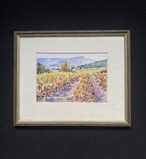 Original Signed Watercolour Painting Colourful Orchard Framed