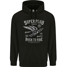 Super Plug Motorbike Cafe Racer Biker Mens 80% Cotton Hoodie
