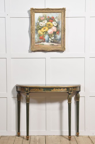 Japanned demi lune console - japanned, demi-lune