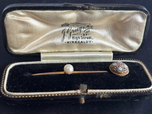 Antique 9ct gold pearl tie - gold,