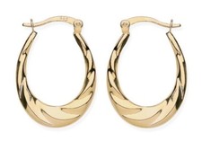 9ct Gold on Silver Oval Creole Hoop Earrings - Swirl Pattern