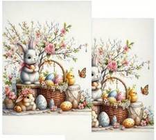 2pcs Easter eggs Bunny Tea Kitchen Bathroom travel hand dish towels Microfiber