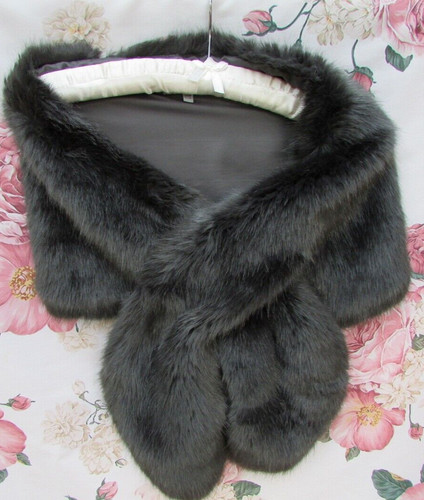 Steel grey fur stole - steel, shawl
