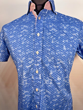 Jiggler Lord Berlue Mens Short Sleeved Patterned Shirt Size 3 Medium Cotton Blue