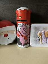 Percy Pig Money Box, Small Campbell Tin, Santa Claus Gift Card Tin - All Empty