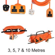1 or 2 Gang Orange Rubber Garden Extension Lead  Twin Socket 3m 5m 7m 10m 15m