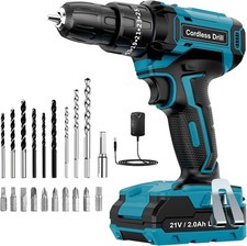 LEEIKOO 21V Cordless Hammer Drill Driver Set 42Nm, 2.0Ah Battery, 24PCS Kit