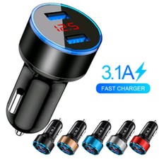 Dual USB Car Phone Charger Outlet LED Voltage Display Cigarette Lighter Adapter