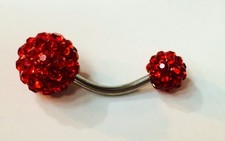 Red Shamballa style double stone Belly Ring Piercing with Swarovski Crystals