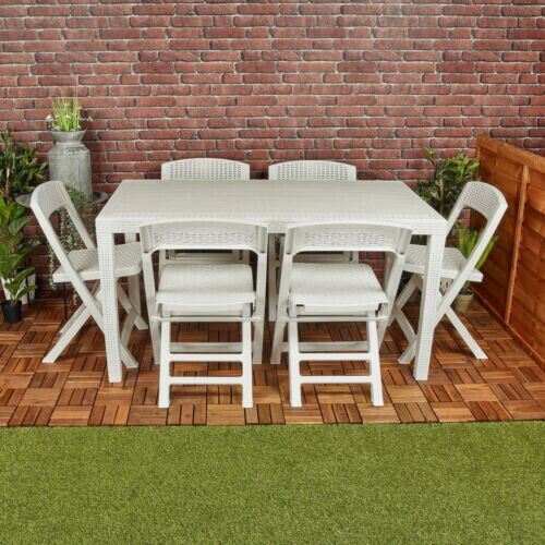 White plastic rattan table - white,