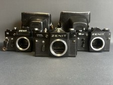 Zenit 11, Zenit TTL Olympic & Zenit 12XP 35mm SLR Cameras + 2 Cases – USSR Lot