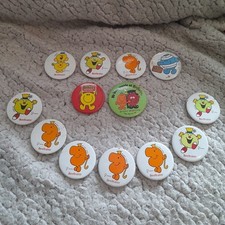 Vintage Beefeater Mr Men Pin Badges X 13 Happy/Bump/Funny/Tickle