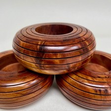 Set of 3 x Round Wooden Craft Carved Tea light Votive Candle Holders New