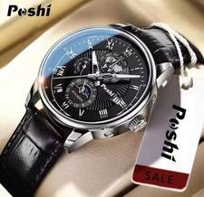 Mens Quartz Watch Leather Strap Waterproof Luxury Analog Luminous Wristwatch UK