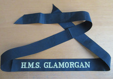 H.M.S.  GLAMORGAN  - Royal Navy  Cap Tally -  Naval Ribbon   Cap Band  1966-86