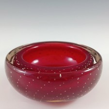 Whitefriars #9099 Ruby Red Glass Controlled Bubble Ashtray Bowl